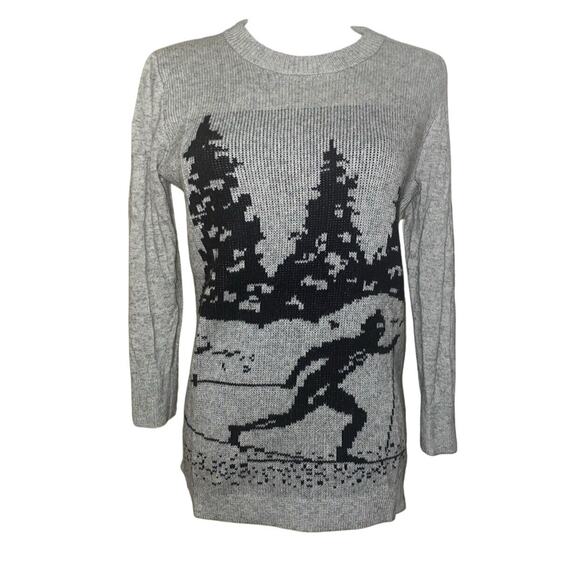 J. CREW Intarsia Ski Scene Sweater Size Small Gray Black - Picture 1 of 5